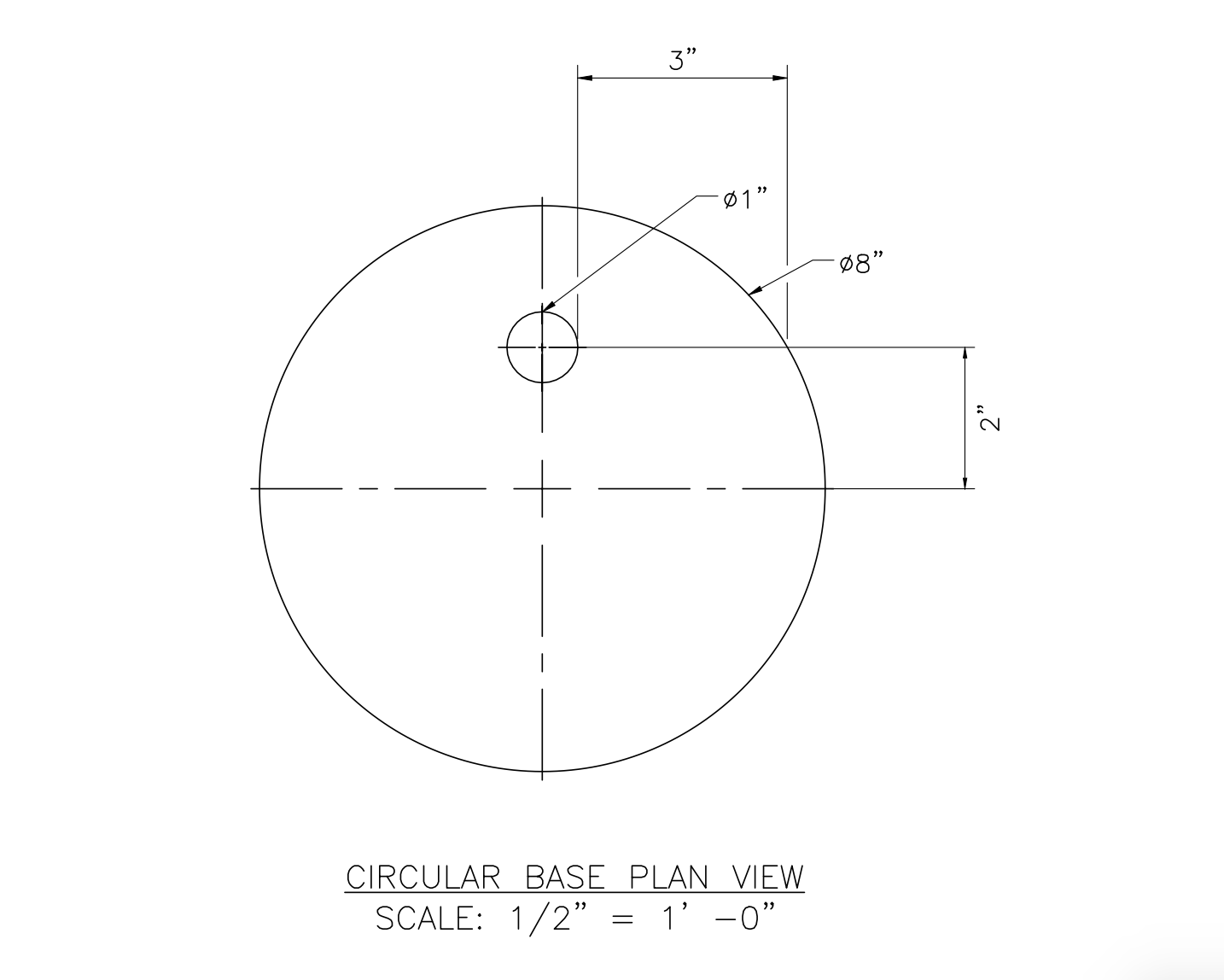 Circular wooden base plan with hole offsets