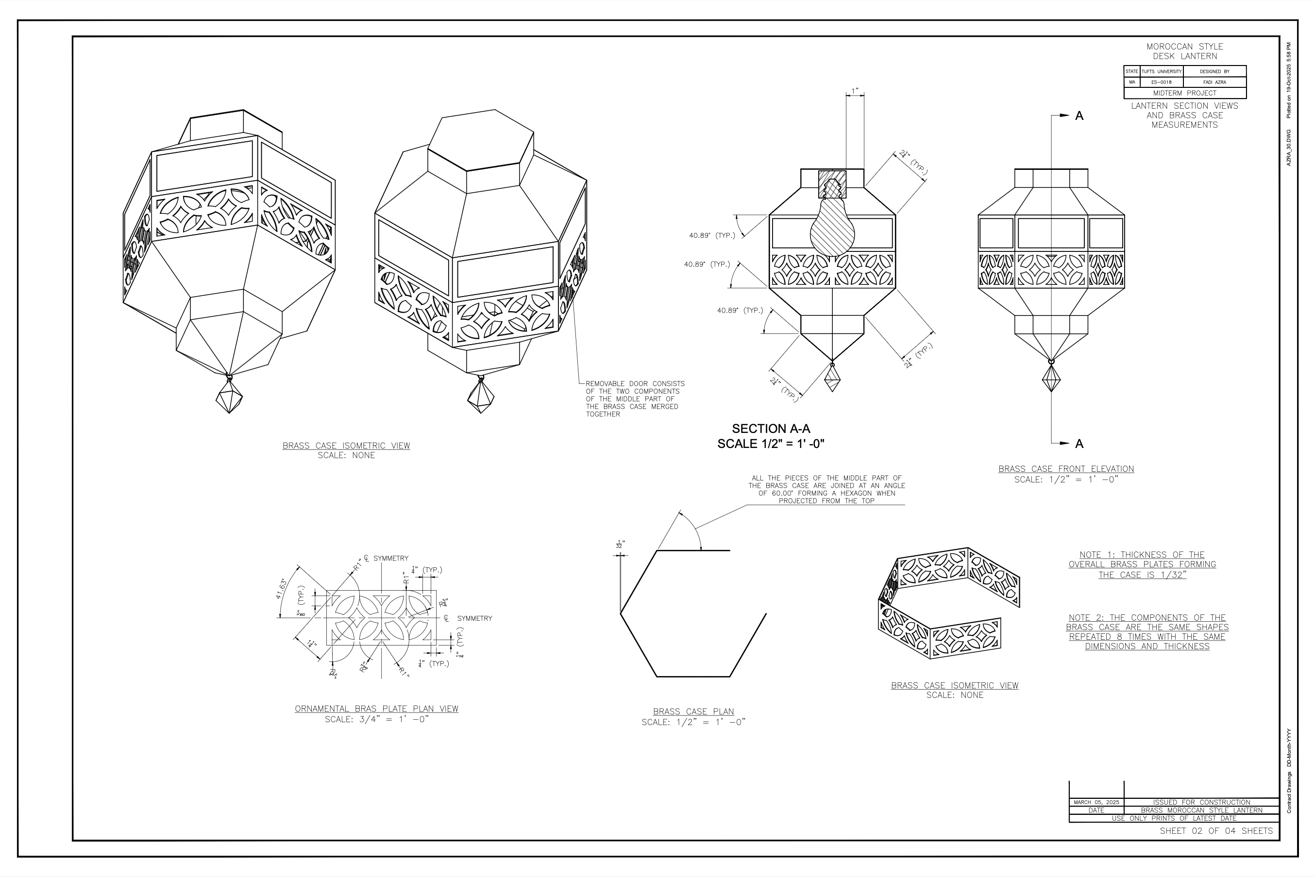 Sheet 02 — Brass case geometry and Section A–A