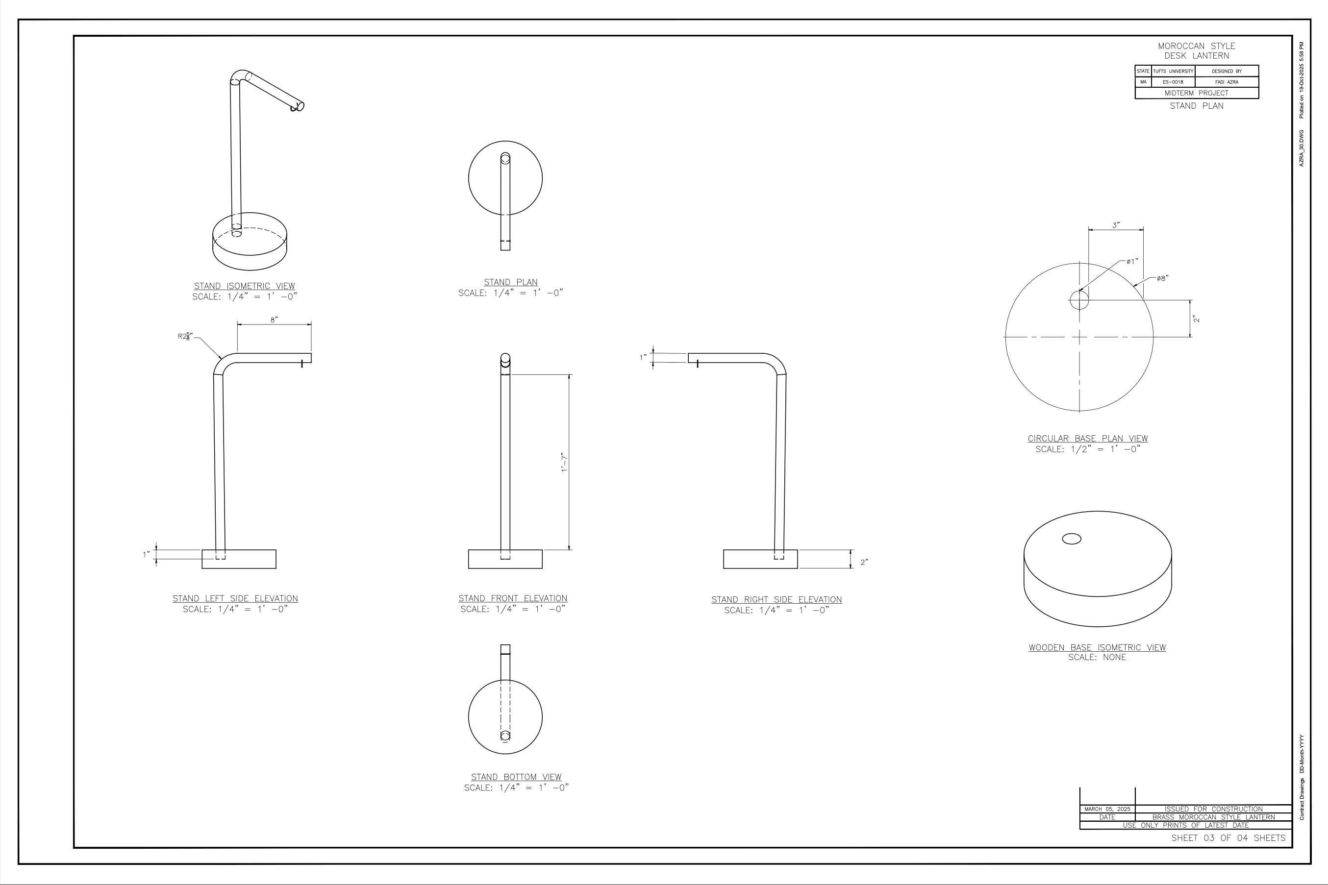 Sheet 03 — Stand and circular base with isometric