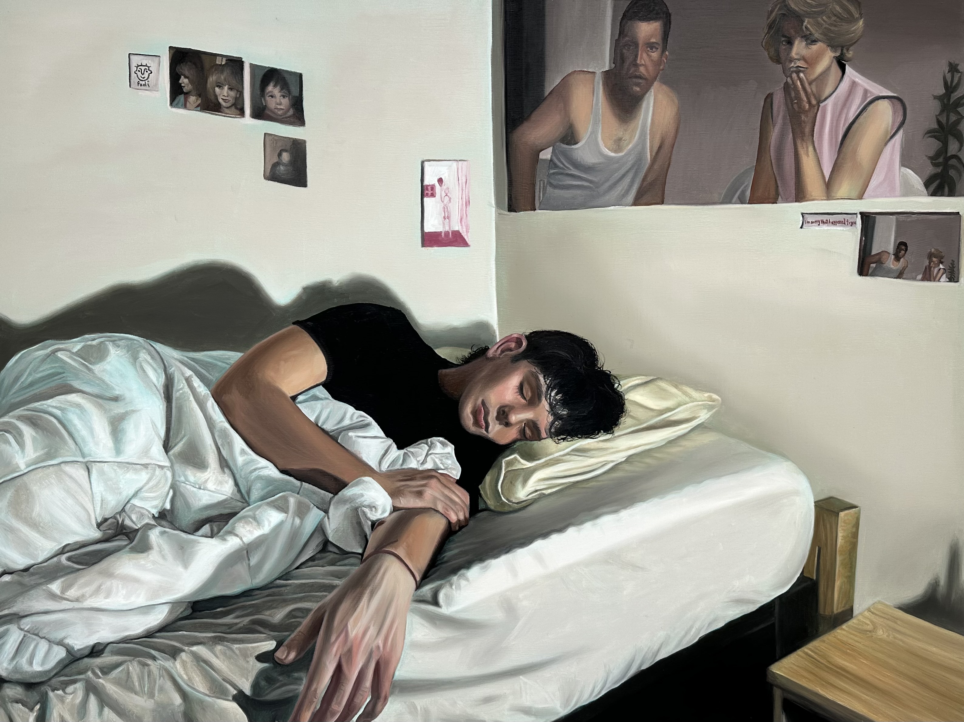 with pictures on the wall — oil on canvas